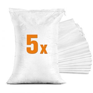 5 Sacs anti inondation – Sac à gravats chantier – Sac de sable barriere porte de garage (60 x 40 cm) Blanc (Naruba Media, neuf)