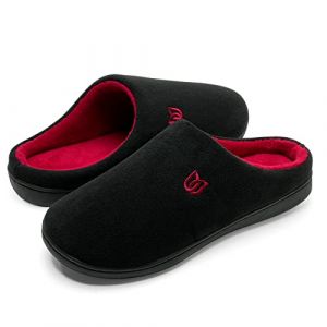 WateLves Chaussons Homme Pantoufle Femmes Hiver Court Peluche mémoire Mousse Chaud Coton Mixte Adulte (Noir Rouge, 39.5EU) (MingZhaoMaoYi-EU, neuf)