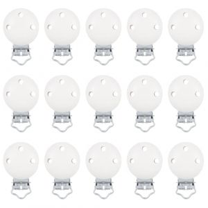 15 Pièces Jouet de Pinces à Tétine en Bois de Hêtre Naturel Attache-Tétine Pinces à Tétine Bricolage Porte-Tétine en Bois pour Bébé de Dentition,Blanc (JKLkds, neuf)