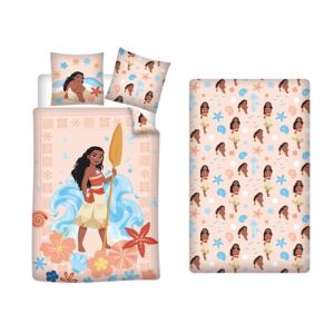 Aymax Parure de Lit 3 Pièces Vaiana, Housse de Couette Réversible 140x200 cm + Taie d'oreiller 65x65 cm + Drap-Housse 90x200 cm, Polycoton (LesAccessoires, neuf)