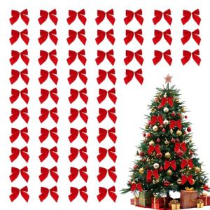BAOSROY Petits Noeuds de Noël,50pcs Noeud Ruban Noël,Arc Noël Noeud,Noeud Sapin de Noel Rouge,Mini Nœuds en Ruban Rouge,Noeud pour Sapin de Noel,Noeuds de Ruban de Noël,Décorations de Sapin de Noël (Poseidoneye, neuf)