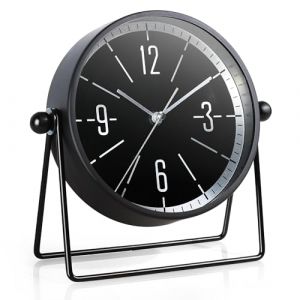 AYRELY Horloge de Table Vintage en m&eacute;tal &ndash; Horloge &agrave; Poser &agrave; Piles, Angle r&eacute;glable, Quartz Silencieux sans tic-tac, id&eacute;ale pour chemin&eacute;e, &eacute;tag&egrave;re ou Salon (Noir) (AYRELYEU, neuf)
