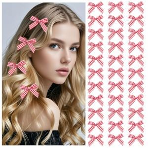 Lot de 30 mini pinces &agrave; cheveux avec n&oelig;ud en ruban vichy - Accessoires pour femmes et adolescentes (rouge) (HOMCRE, neuf)