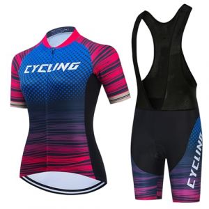 Maillot Cyclisme Femme &Eacute;t&eacute;,V&ecirc;tements de Velo VTT Tenue Cycliste Manche Courte MTB Jerseys et Cuissard &agrave; Bretelle avec 19D Coussin Gel,Ensemble Combinaisons de Cycling Respirant S&eacute;chage Rapide(5,M) (DaWan-USA, neuf)