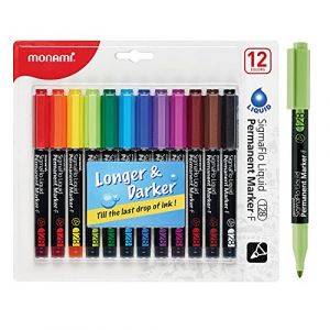 MONAMI SigmaFlo Lot de 12 marqueurs permanents liquides 128 Pointe fine 2 mm Encre liquide Couleurs assorties (PolskaKsiegarnia-FR, neuf)