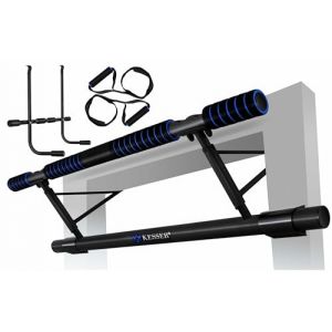 KESSER® Barre de Traction Premium 4 en 1, avec Station pour dips et Cordes ondulatoires, Barre de Traction Pliable pour Porte, accrochage sûr au chambranle, Barre pour Pull-up de Crossfit, Bleu (WMK Trading GmbH, neuf)