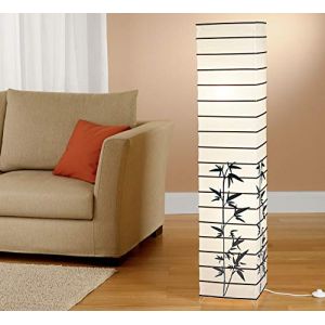 Trango Lampadaire design 1212 *JAPAN* Lampe en papier de riz *HANDMADE* en blanc avec tiges décoratives et motifs en bambou incl. 2x douille E14 Forme: angulaire I Hauteur: 123cm I Lampe de salon (Trango-Brilon, neuf)
