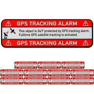 Set d'autocollants "GPS TRACKING ALARM !", 12 pcs, 67 x 21 mm, film autocollant, adh&eacute;sif ext&eacute;rieur, autocollant d'avertissement int&eacute;rieur et ext&eacute;rieur, autocollant de signalisation alarme s&eacute;curis&eacute;e (spreewaelder-hofladen, neuf)
