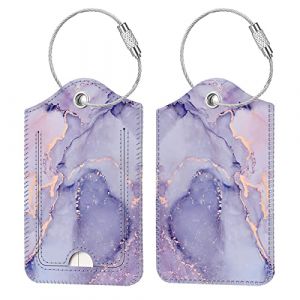 FINTIE &Eacute;tiquette de Bagage en Simili Cuir, [Lot 2] &Eacute;tui d'ID avec C&acirc;ble en Acier Inoxydable et &Eacute;tiquette d'adresse pour Valise de Voyage, Marbre Lilas (Fintie EU, neuf)