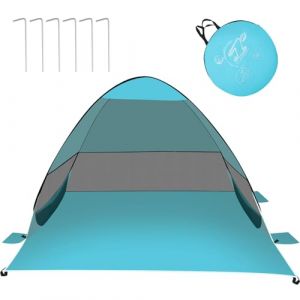 Tente de Plage Parasol, Pop Up Tente de Plage, 3-4 Personnes, Abri de Plag Anti UV avec Une Porte et Trois Fenêtres Grillagées, Parasol Faciles à Utiliser avec Sac de Rangement (Vert) (BAIBIAO, neuf)