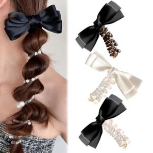 Lot de 3 &eacute;lastiques &agrave; cheveux en spirale souples et incassables, chouchous color&eacute;s en fil de fer torsad&eacute; for queue de cheval, spirales de perles papillon for femmes et filles(A) (munova, neuf)