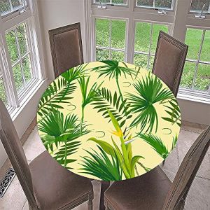 Lukery Nappe Ronde avec Bord Élastique, Nappe de Table Essuyable Anti-Taches, Végétaux Nappe Bord Ajustable pour Cuisine Jardin Exterieur Restaurants (Diamètre 110cm,Jaune-Vert) (Lukery, neuf)