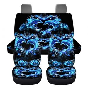 chaqlin Ensemble complet de housses de siège de voiture pour femme, motif dauphin fluo, pour voiture, camion, camionnette, VUS, sièges avant et arrière en tissu extensible, toutes saisons (chaqlin, neuf)