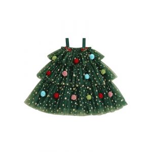 Robe de No&euml;l pour tout-petits et filles en dentelle &agrave; sequins &eacute;toil&eacute;s, robe de g&acirc;teau en tulle &agrave; plusieurs couches pour filles, robe de sapin de No&euml;l pour tout-petits, Vert, 5-6 ans (ensswliz, neuf)