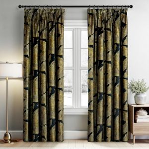 MIULEE Rideaux Velours avec Motif de Feuille dor&eacute;, Rideau Velour Noir &agrave; Galon Fronceur Rideau Opaque Isolant Thermique Anti Froid, Rideaux Fenetre Chambre Salon Int&eacute;rieur, 2 Panneaux 140x280cm (MIULEE HOME, neuf)