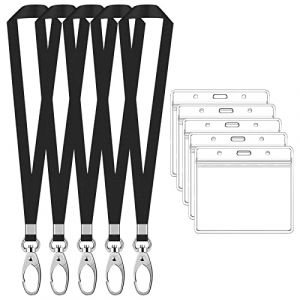 Lot de 5 ID Carte Porte-Badges avec Cou Sangle Cordon, Plastique Nom Porte Badge avec Tour de Cou Lanyard, &Eacute;tanches &Eacute;tui pour D'identit&eacute; avec Lani&egrave;re pour Bureau Ecole (Noir, Horizontal) (allowreve, neuf)