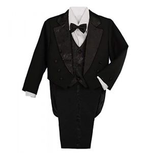 Lito Angels Smoking Costume Mariage Ceremonie Bebe Garcon, Ensemble 5 Pieces (Blazer, Chemise, Gilet, Noeud Papillon et Pantalon), Taille 12-18 Mois, Noir (&eacute;tiquette en Tissu 2) (Lito Angels FR, neuf)