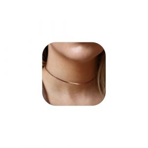 FOCALOOK Chaîne Femme Courte Plaqué Or Rose 32cm Collier Ras du Cou Maille Miroir 3mm pour Jeune Fille (FOCALOOK JEWELLERY, neuf)