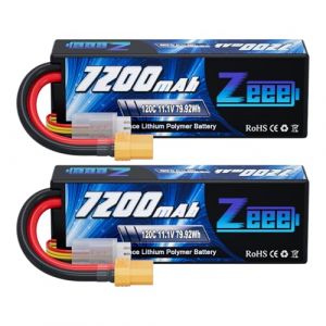 Zeee 3S Lipo 7200mAh 11,1V 120C avec Prise XT90 Hardcase RC Batterie pour véhicules à échelle 1/8 1/10, Voiture RC, Tank, Truggy, Buggy, camions RC, Bateaux (2pcs) (ZEEE POWER, neuf)