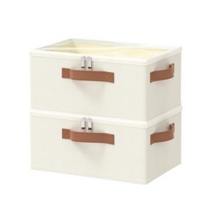 OUTBROS Boîte de Rangement Pliable, Cube avec Couvercle, Rectangulaire Caisse Convient Pour Couettes, Couvertures, 38 x 26 x 15 cm, Beige, Paquet de 2 (OUTBROS-FR, neuf)