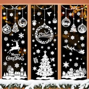 Stickers Noel Fenetre Reutilisable, 244 Decoration No&euml;l Fen&ecirc;tre Interieur Autocollant Noel Fenetre Electrostatique, Blanc Statique Flocon de Neige Sticker Fen&ecirc;tre No&euml;l pour Vitrine Deco (LING JIAO HAN, neuf)