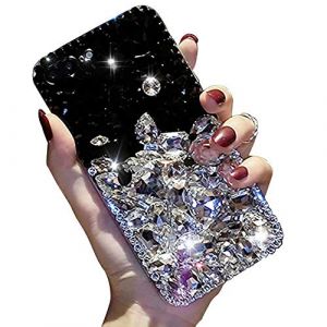 LCHDA Coque de protection diamant pour Samsung Galaxy S25 Ultra 5G, strass brillants, bijou scintillant, pierres de cristal transparent, coque de protection en silicone anti-chocs, blanc et noir (LCHDA-EU, neuf)