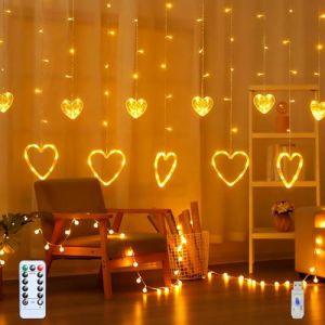 Guirlande lumineuse LED en forme de c&oelig;ur, 3,5 m, d&eacute;coration de Saint-Valentin, rideau lumineux en forme de c&oelig;ur, rideau lumineux int&eacute;rieur avec t&eacute;l&eacute;commande, USB, 8 modes, pour l'int&eacute;rieur et (Nexoria-EU, neuf)