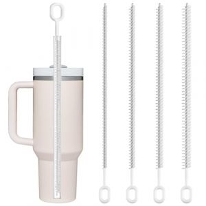 SYEYCW 4 Pi&egrave;ces Goupillon Paille, Extra Longue Brosse Nettoyeur Paille avec Anneau, Brosse Pailles R&eacute;utilisable pour Pailles Verre, pour Pailles en Verre, M&eacute;tal, Smoothie, Th&eacute;i&egrave;res et Gobelet (XUANWEI STORE, neuf)