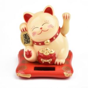 Figurine chat porte-bonheur japonais amusant &agrave; &eacute;nergie solaire pour voiture et maison (jaune) (youwort, neuf)