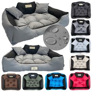 KING DOG Lit Chien Moyen Taille M 75 x 65 cm Coussin Imperm&eacute;able Lavable Canap&eacute; Confortable Moelleux Douillet Antid&eacute;rapant Couchage pour Chien Int&eacute;rieur R&eacute;sistant Fabriqu&eacute; en UE Gris Fonc&eacute; (AIO FACTORY GmbH, neuf)