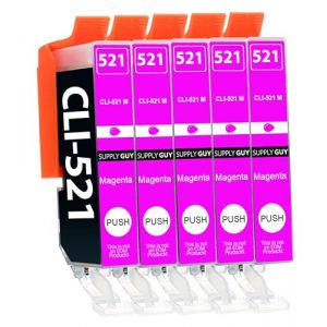 Supply Guy 5 Cartouches d'encre avec Puce Compatible avec Canon CLI-521 (Magenta) pour Canon Pixma IP3600 IP4600 IP4600-X IP4700 MP540 MP550 MP560 MP620 MP630 MP640 MP640-R MP980 MP990 MX860 MX870 (SupplyGuy, neuf)