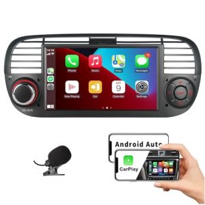 HLLECARMO Radio de voiture pour Fiat 500 2007-2015 sans fil Carplay & Android car, Autoradio Fiat 500 Bluetooth 5.0 avec écran tactile RDS/AM/FM/USB DSP Mirror Link Subw EQ Steering Wheel Control- (SZHLL, neuf)