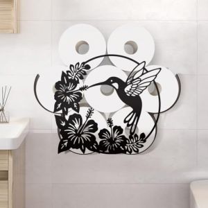 WADORN Porte Papier Toilette en M&eacute;tal Colibri et Fleur, Rangement Mural Papier Toilette D&eacute;coratif en M&eacute;tal Floral Oiseau Noir pour 8 Rouleau Suppl&eacute;mentaire Amusant pour Salle de Bain (WADORN EU, neuf)