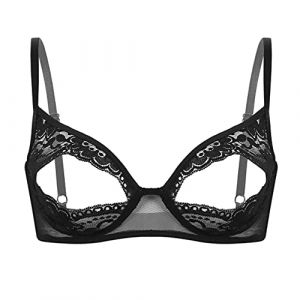 Alvivi Femme Soutien-Gorge Armature en Dentelle/Cuir Transparent Lingerie Redresse-Sein Brassière Sexy Sein Nu Bra Push Up sous Vêtement Erotique Club Nuisette S-5XL Noir A M (Acfunny-eu, neuf)