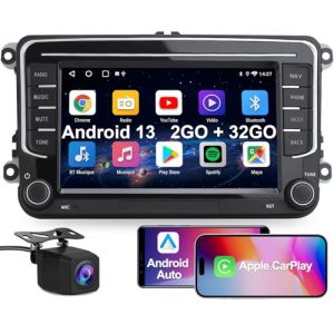 TOUTBIEN 2 Din Autoradio, 7" Radio Voiture avec Caméra de Recul pour VW Golf, Passat, Seat, Touran, Skoda, CarPlay & Android Auto, Boutons Physiques, EQ, FM, GPS Navigation, Commandes au Volant (nuowu-EU, neuf)