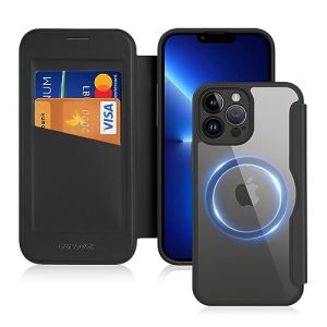 DUX DUCIS Coque Magn&eacute;tique pour iPhone 13 Pro Max Etui Compatible avec MagSafe, Dos Transparente Anti-Choc Anti-Rayures Flip &Eacute;tui en Cuir Housse Case pour iPhone 13 Pro Max Coque (6,7", Noir) (Yisen Tech, neuf)