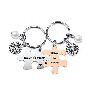 PiercingJak 2PCS Porte-cl&eacute;s Amiti&eacute; BFF Puzzle S&eacute;parable Personnalis&eacute; S&oelig;ur de C&oelig;ur P&acirc;querette Keychain Trousseau Pendentif Couple Amoureux Acier Inoxydable Cadeau Anniversaire No&euml;l Femme #1 (KKCAT, neuf)