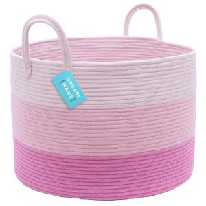 OrganiHaus Grand Panier Rangement Jouet, Panier Linge Sale Enfant, Bac a Linge Sale, Panier Rangement Salon, Panier en Corde de Coton, Corbeille a Linge Enfant 50X33, Rose (OrganiHaus® Europe, neuf)