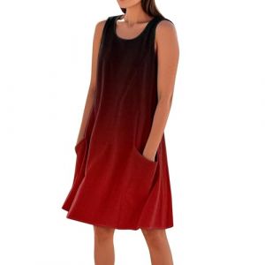Robe Femme Chic Et Elegant Grande Taille &Eacute;t&eacute; Robe Chemise Boheme Courte Col Rond Vetement Femme Ete Fluide Coton sans Manches Summer Dress Et Ventes Flash Rouge 4XL (⭐⭐⭐⭐⭐DUIGUN（Livraison 5-14 jours）, neuf)