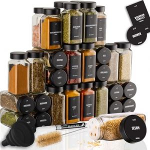Deco haus® Pot a Epices en Verre avec Étiquettes d'épices Lot de 24 Boite a Epices Cuisine Rangement, Bocal Epices avec Couvercle Hermetiques - Boite Epices Cuisine, Rangement Epices (Mortred, neuf)