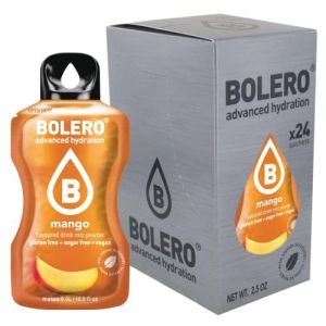 Bol&eacute;ro MANGO 24x3g | Jus en poudre sans sucre, &eacute;dulcor&eacute; &agrave; la st&eacute;via + vitamine C | pour enfants et sportifs | sans gluten, v&eacute;g&eacute;talien | saveur de mangue (Bolero Adria, neuf)