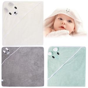 Leikurvo Lot de 3 serviettes à capuche pour bébé : 80 x 80 cm - Serviette de bain pour bébé - Avec capuche - Doux, unisexe, cadeau pour nouveau-né (gris, vert clair, crème) (RAMONISA SHOP, neuf)