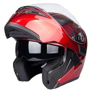 Casque de Motocyclette &agrave; Double Pare - Soleil Casque de Motocyclette modulaire &agrave; Double Pare - Soleil (XX-Large, Rouge) (JieKai Helms, neuf)