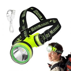 Lampe frontale à DEL étanche – Petite lampe de poche sous-marine, lampe frontale de plongée | IPX8 étanche et rechargeable par USB – Lumière de plongée 350 m – 2 modes d'éclairage (cbingjie, neuf)