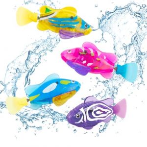 WDKXCN 4 Pièces Robot Fish, Poisson Robot, Robo Fish avec Lumière, Réutilisable Poisson Bain Qui Nage, Jouet Bain Lumineux pour Bébés (HEJIADEYA, neuf)