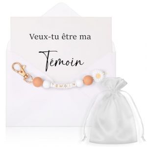 Hestya Cadeau Demande T&eacute;moin Mariage Femme Porte-Cl&eacute;s Carte Veux Tu &Ecirc;tre Ma T&eacute;moin avec Enveloppe et Sac en Soie pour Demoiselle d'Honneur pour Mariage F&ecirc;te Anniversaire (T&eacute;moin, Rose Gris) (Hoocowayee, neuf)