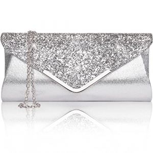 Larcenciel Pochette Enveloppe Sac de Soirée en Paillettes Brillant Argenté pour Femme (argent) (Sasiki, neuf)