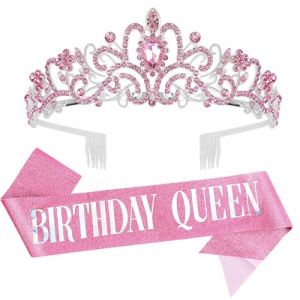 Couronne Anniversaire Femme Violet Cristal Couronne Echarpe Diademe Femme pour Fournitures de Fête de Joyeux Anniversaire, Faveurs, Décorations, Cadeau d'anniversaire pour Femme (#12/Queen) (iShang Direct, neuf)