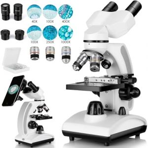 Microscope binoculaire (40X-1000X), Platine mécanique Double Couche, Support pour téléphone Portable, Utilisation en Laboratoire pour la Recherche de Partage, adapté aux Adolescents et aux collégiens (Topire, neuf)