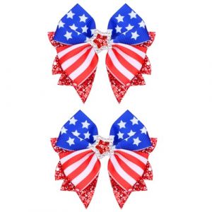 Beleki Lot de 2 n&oelig;uds &agrave; cheveux pour filles, rouge, blanc, bleu, drapeau am&eacute;ricain, pinces &agrave; cheveux patriotiques, &eacute;toiles, rayures, accessoires de cheveux scintillants pour le jour de l'ind&eacute;pendance (Fast Media Ships From USA, neuf)